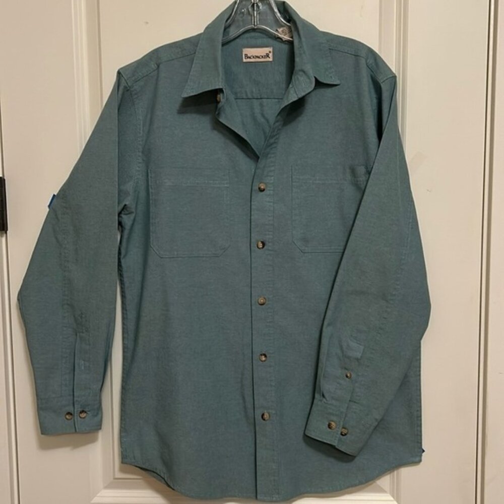 BACKPACKER Men’s Green Cotton Blend Long Sleeve Button- down  Shirt Men’s Med